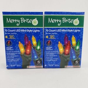 2 Merry Brite 70 Ct LED Mini Style Multi Color Lights Green Wire Christmas Patio